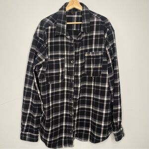 Men’s Brahma black white button up down flannel shirt xxl 2xl